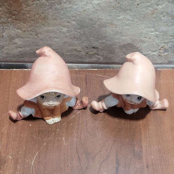 Vintage Homco Pixie Elf Figurines Bisque Set of 2 - Picture 3 of 10